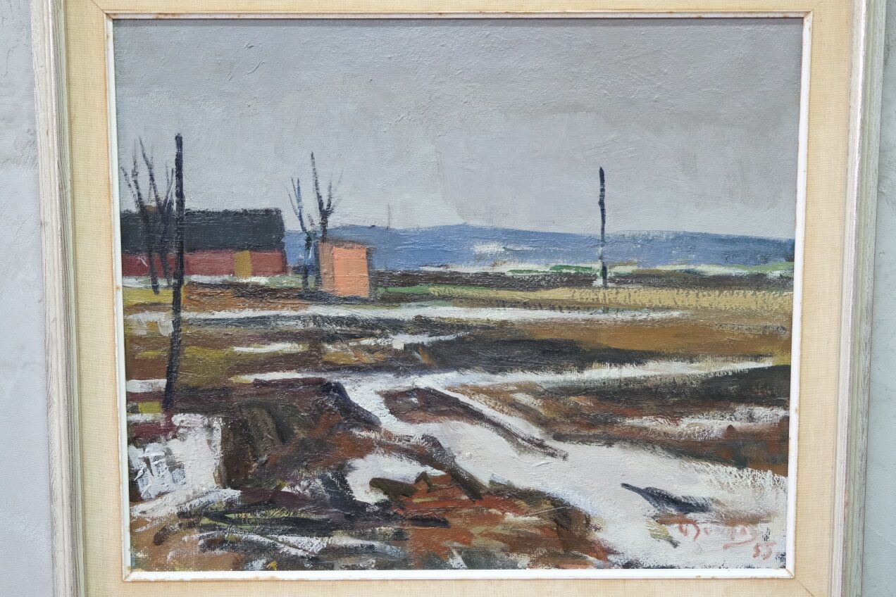 Swedish Modern Painting, Signed,  1955, Oil on Panel, Framed