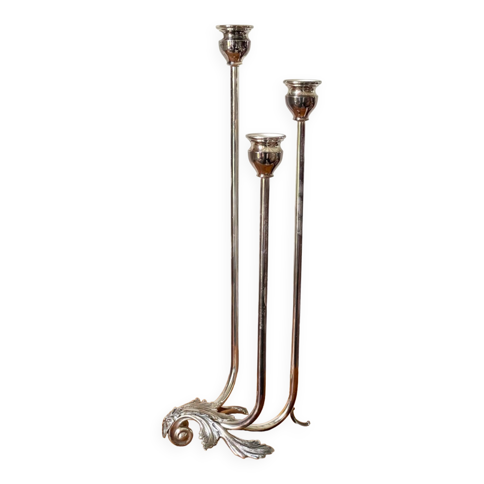 CANDLE HOLDER 3 Lights METAL Patinated Chrome