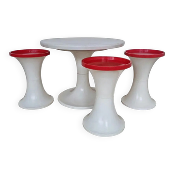 Ensemble de trois tabourets tulipe et table basse, style Space Age, Allemagne, années 1970