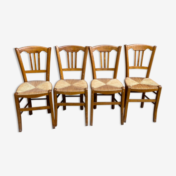 Lot de 4 chaises bois paillees