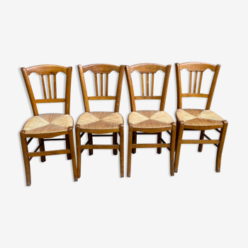Set of 4 straw wood chairs