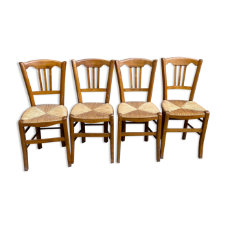 Set of 4 straw wood chairs