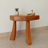 Vintage tripod brutalist side table in solid oak