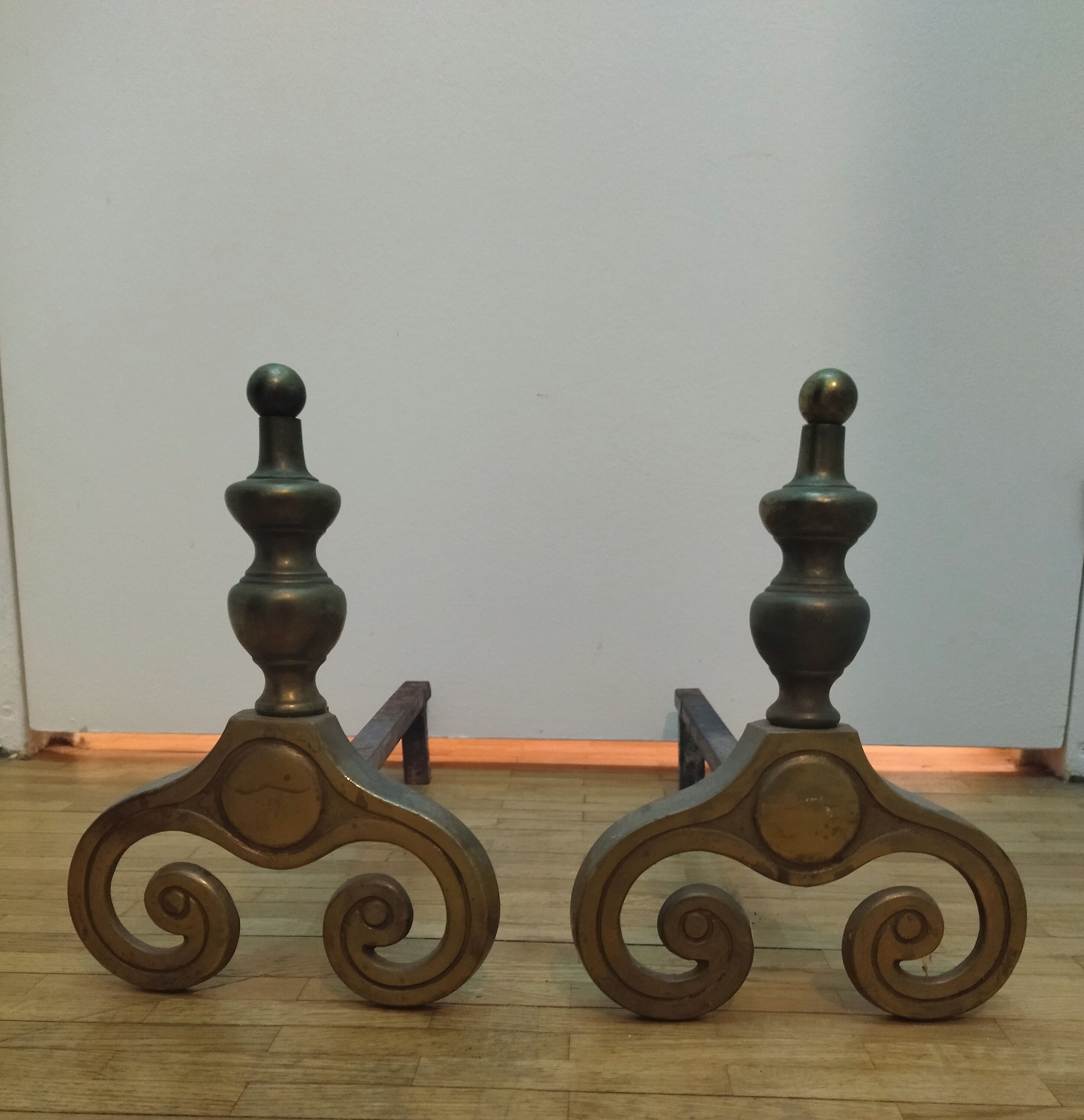 Pair of brass chenets