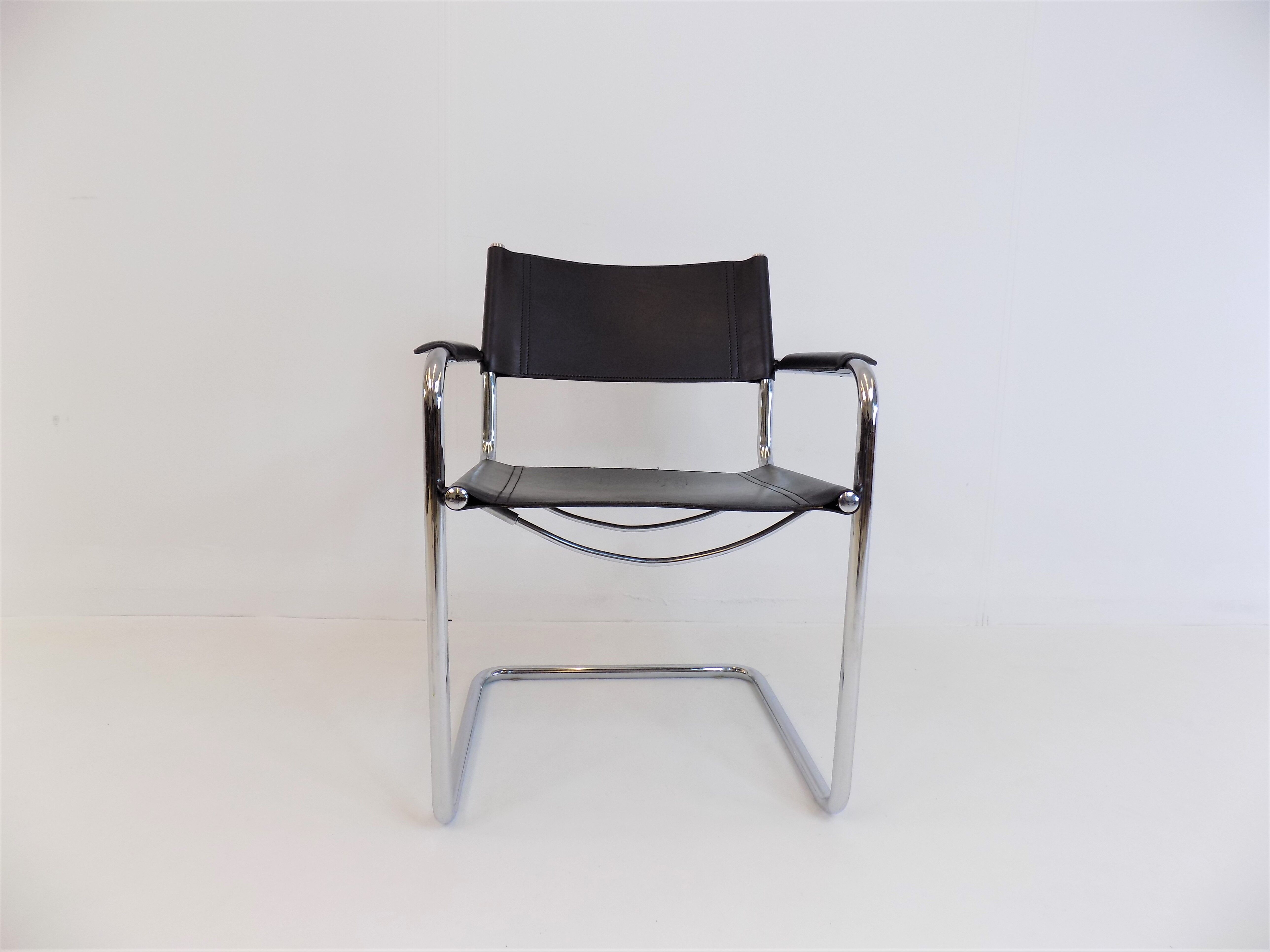 Set of 6 leather cantilever chairs
