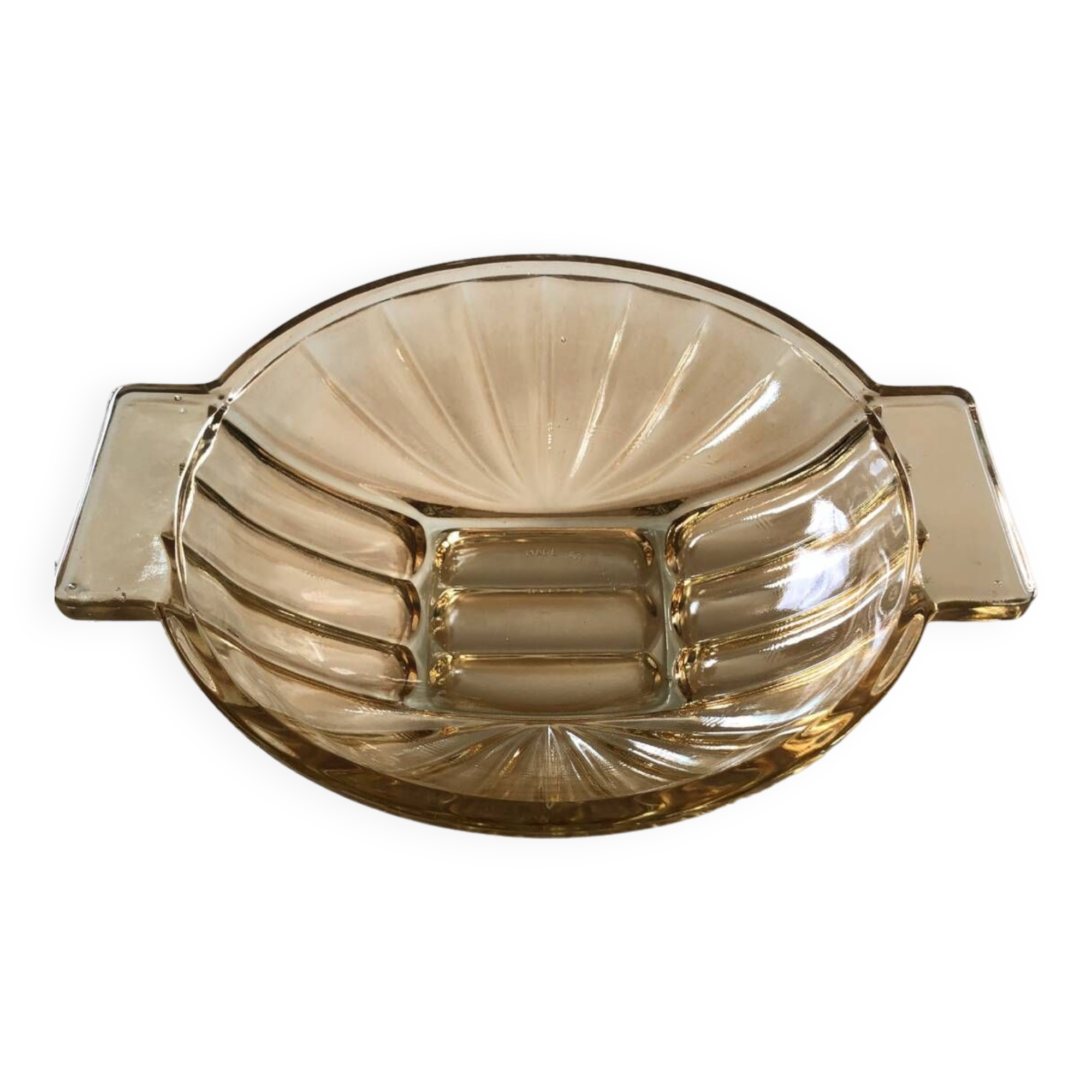 Saladier Ancien En Verre Irisé Abricot Huilor La Croix Verte - 23cm, Art Déco