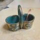 Salt and pepper shaker in gres Artceram Art Nouveau basket shape with spoon.
