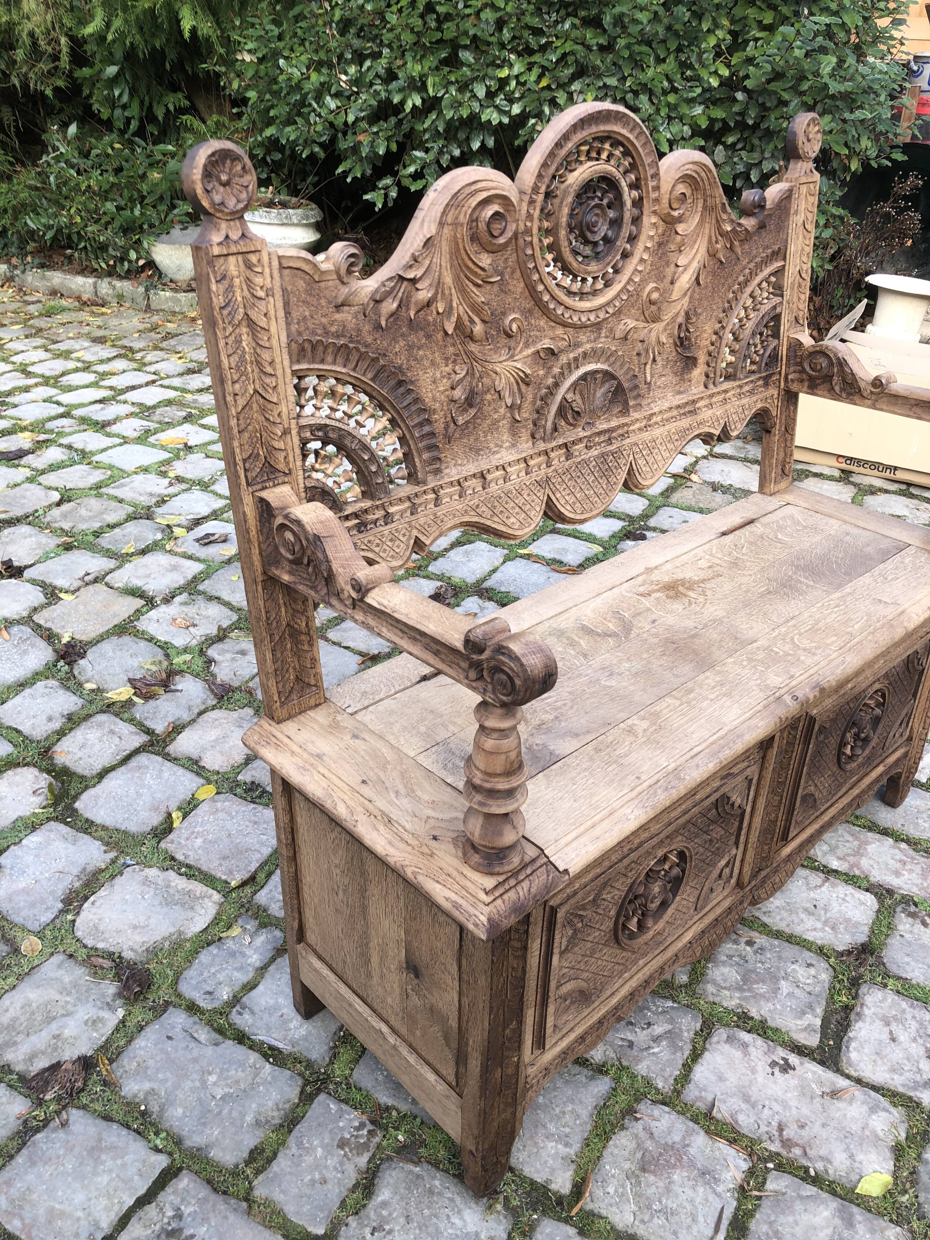 Brittany stripped oak bench