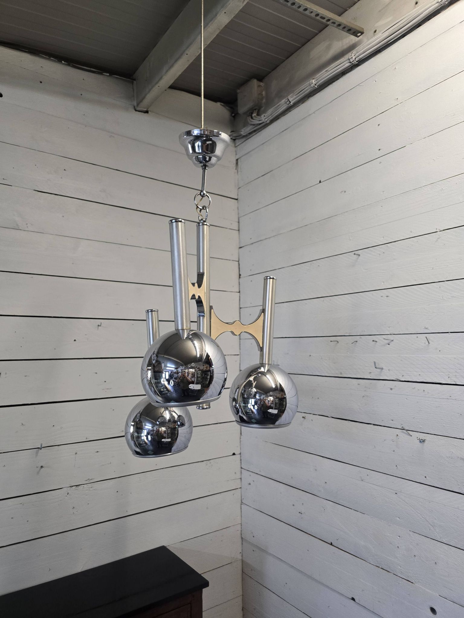 Vintage 3-light chrome metal chandelier