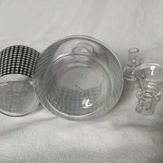 Set of 2 black and white houndstooth glass carafes from the Arques crystal factory. Rare.