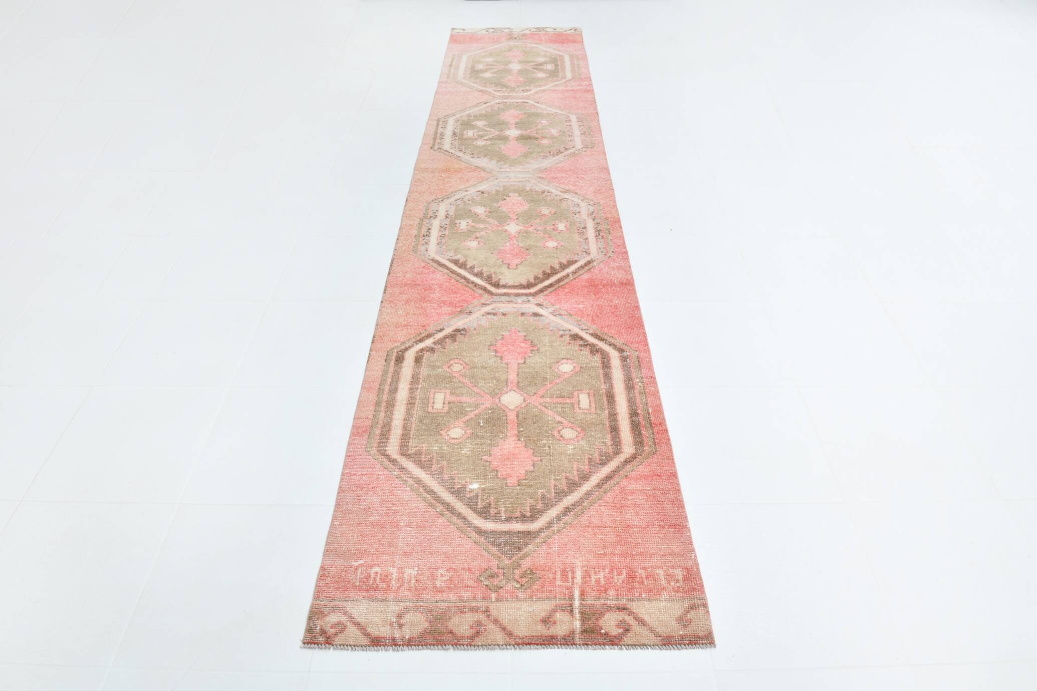 3x14 Runner Faded Pink Vinage Wool Runner Rug, 84x410