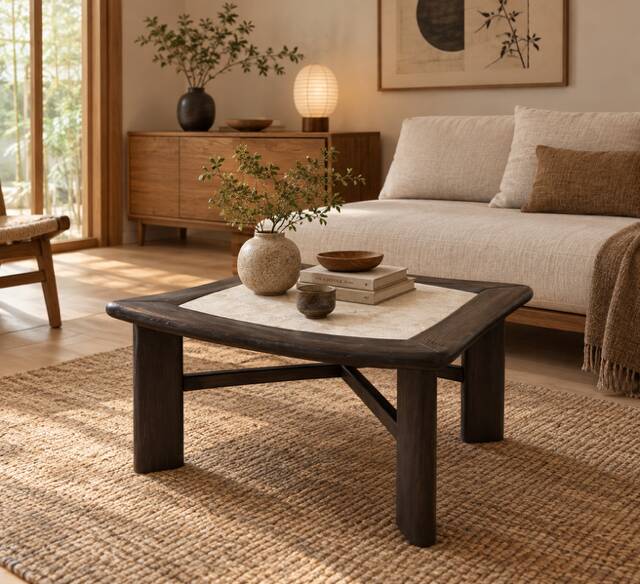Table basse style Japandi vintage
