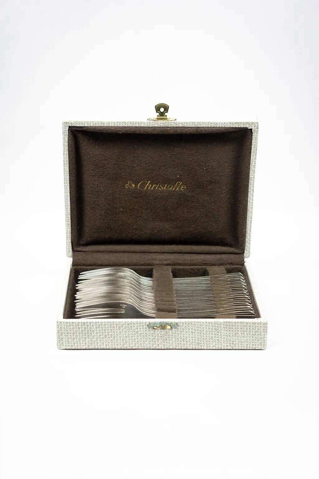 12 dessert forks Christofle Boréal by Luc Lanel, silver-plated metal