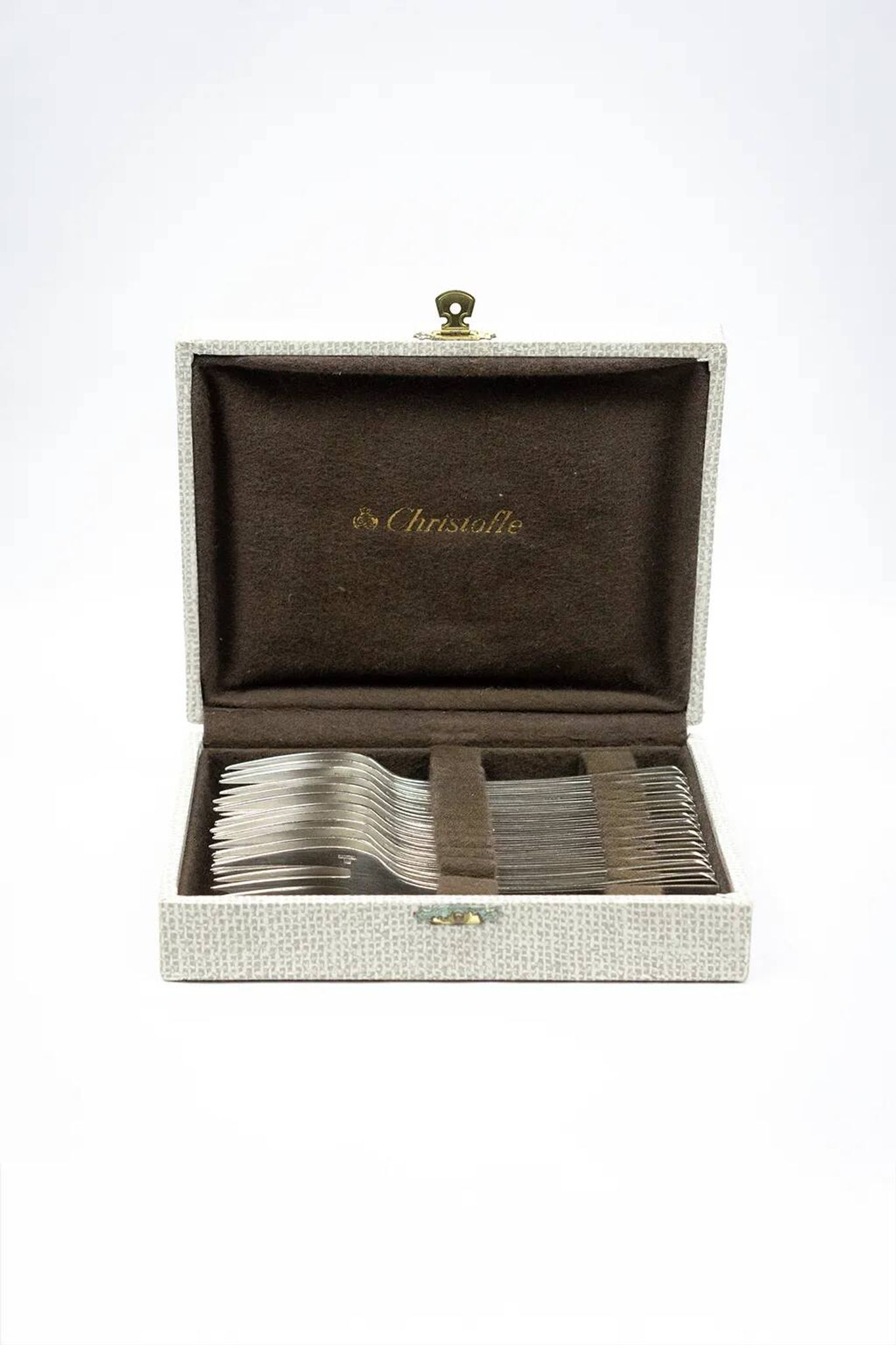 12 dessert forks Christofle Boréal by Luc Lanel, silver-plated metal