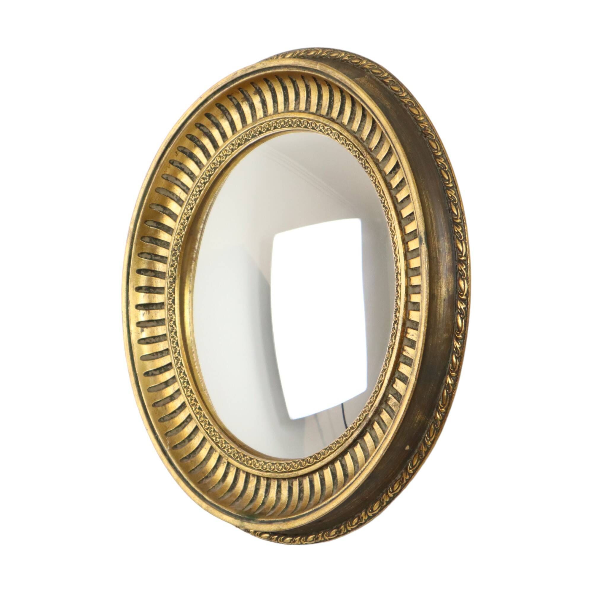 Large Round Wooden Butler Mirror Convex Mirror Witch's Eye Gold