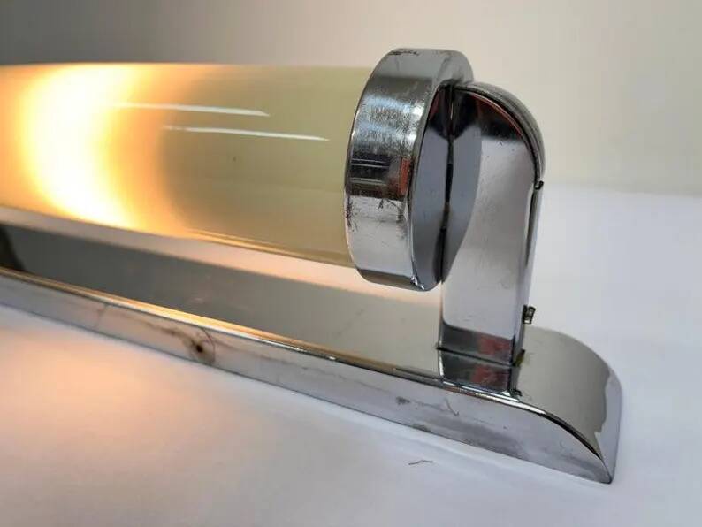 XXL big Chrome design Bauhaus Wall Lamp, 1930s - Czechoslovakia