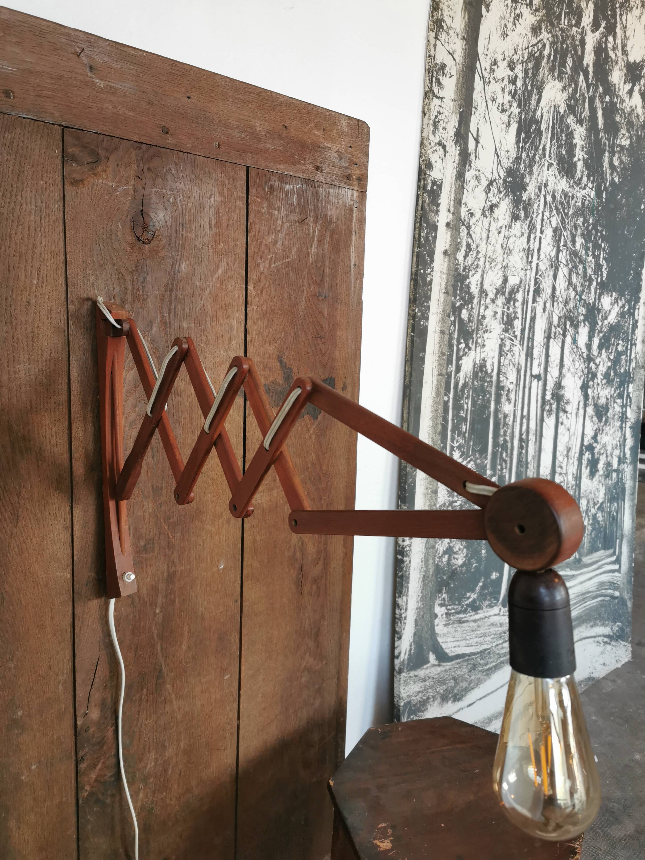 Danish teak scissor wall light circa 1960