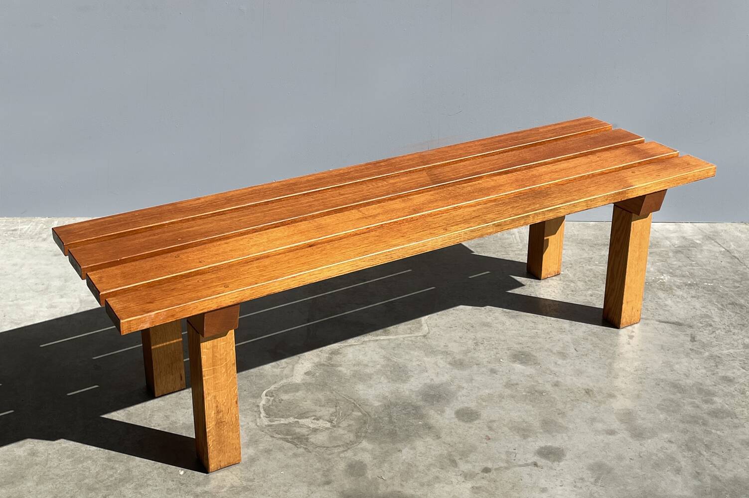Vintage handmade robust slatted BENCH, Netherlands 1970s