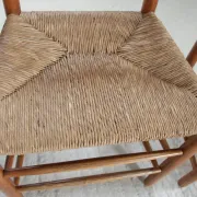 Set of 4 old Dutch oak ladderback chairs with rush seats – 1960s