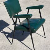 Rare green leatherette armchair, by "Colette Gueden", designer from the 1950s