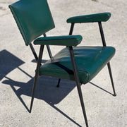 Rare green leatherette armchair, by "Colette Gueden", designer from the 1950s