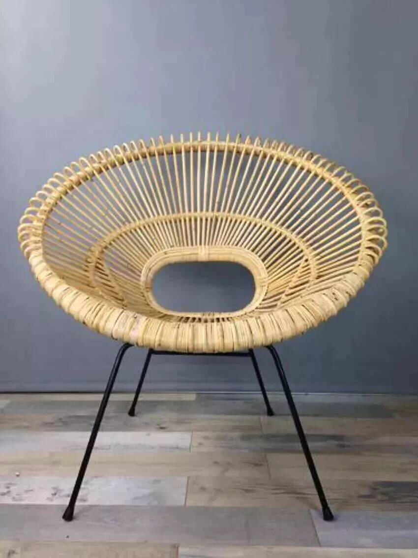 Rattan and metal armchair