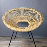 Rattan and metal armchair