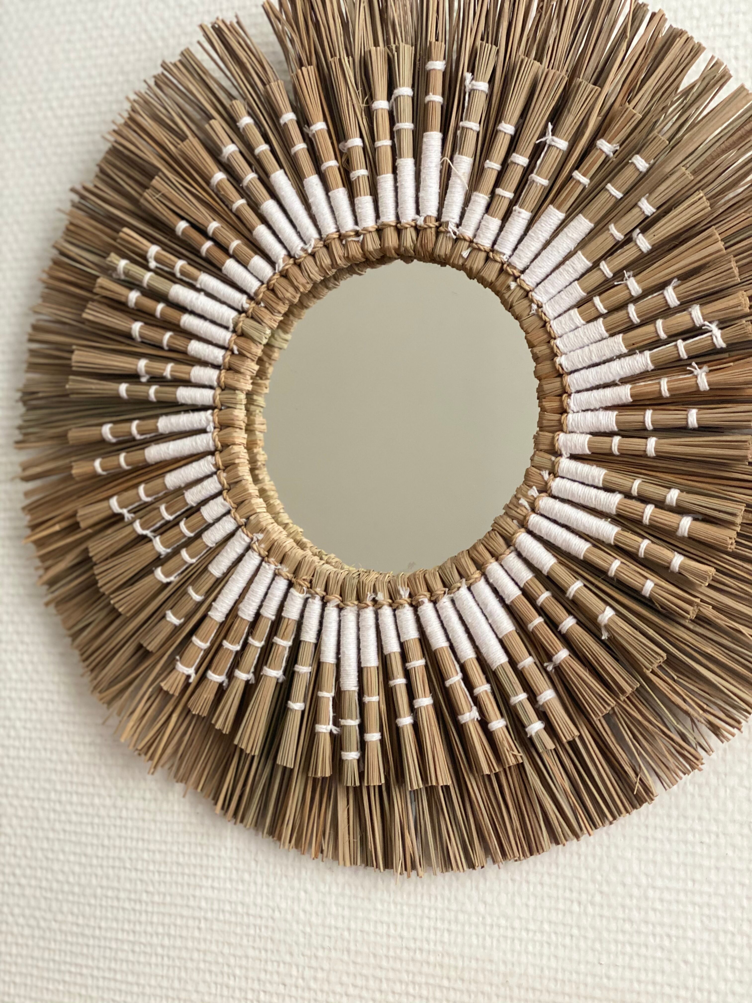 Mirror sun raffia white 40cm