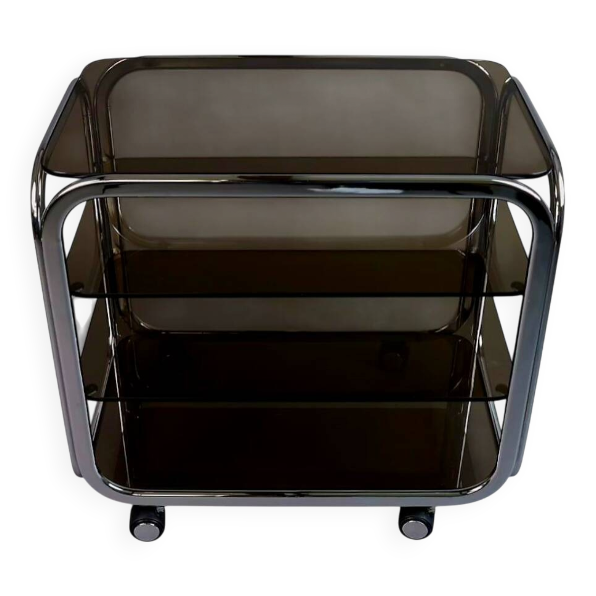Vintage 80s Side Table – Smoked Glass & Chrome