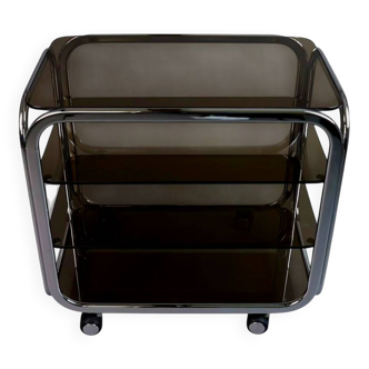 Table d’appoint vintage années 80 – Verre fumé & chrome