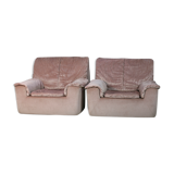 Cinna, pair of armchairs foam and velvet ras pink pale, France, circa 1970