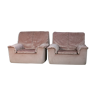 Cinna, pair of armchairs foam and velvet ras pink pale, France, circa 1970