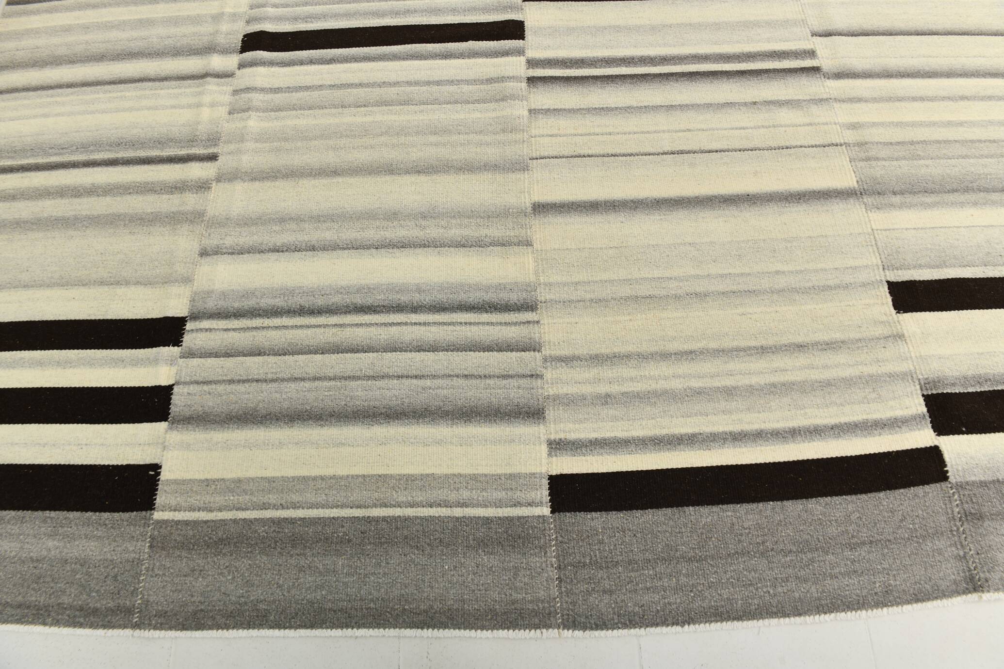 10x13 Kilim Gray, Beige, Black Modern Turkish Kilim Rug, 294x384Cm