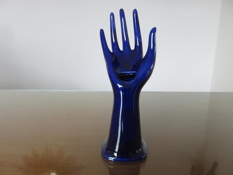 Signed blue ceramic soliflore hand