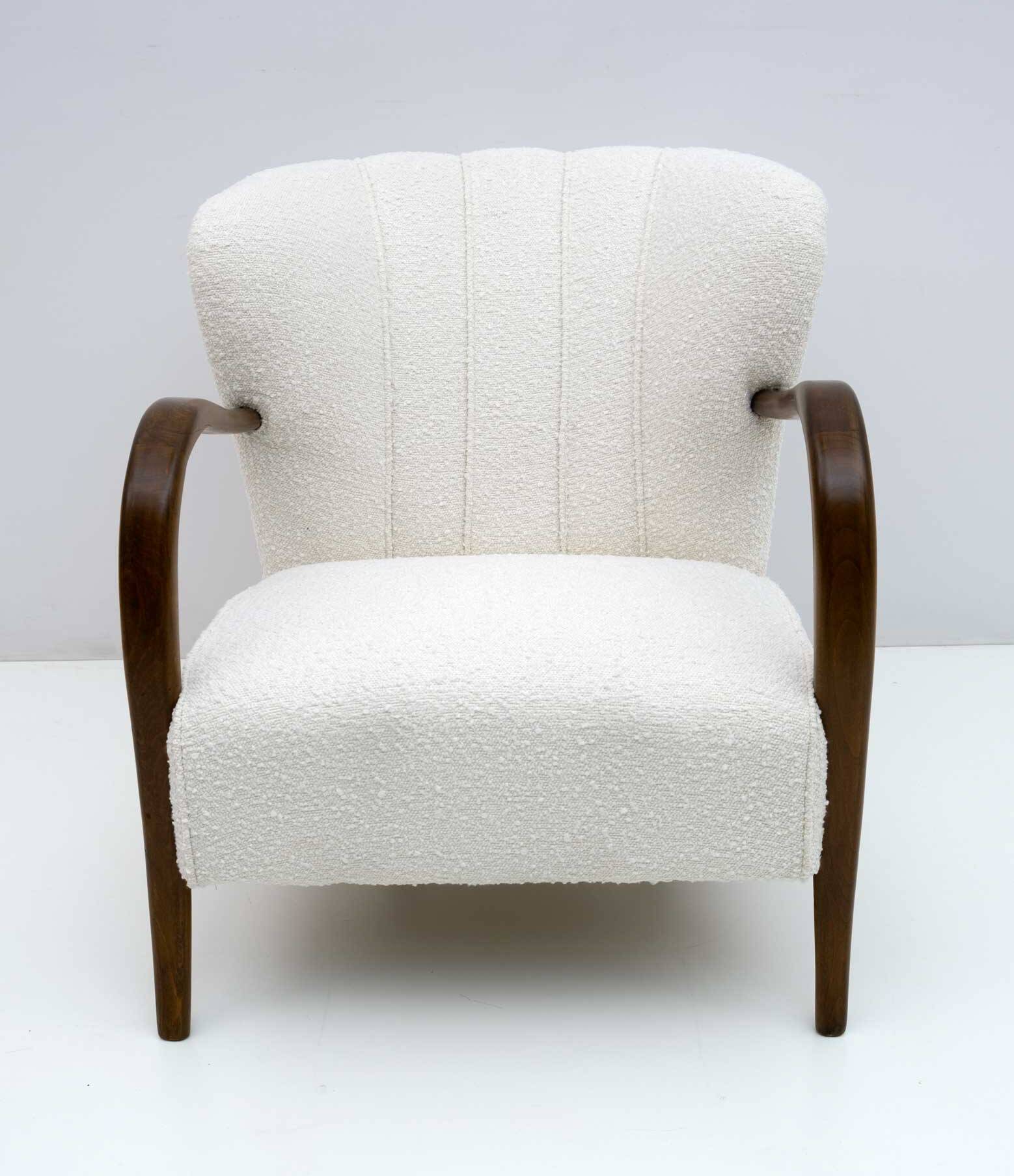 Malatesta and Masson Art Déco Style Italian Walnut and Bouclé Armchair, 50
