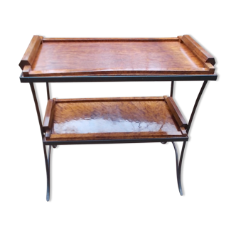 Serving table in wrought iron and solid mahogany bramble