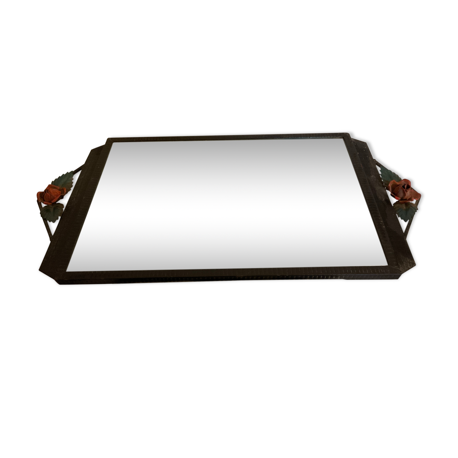Art deco wrought iron wall mirror rose décor 64x38cm