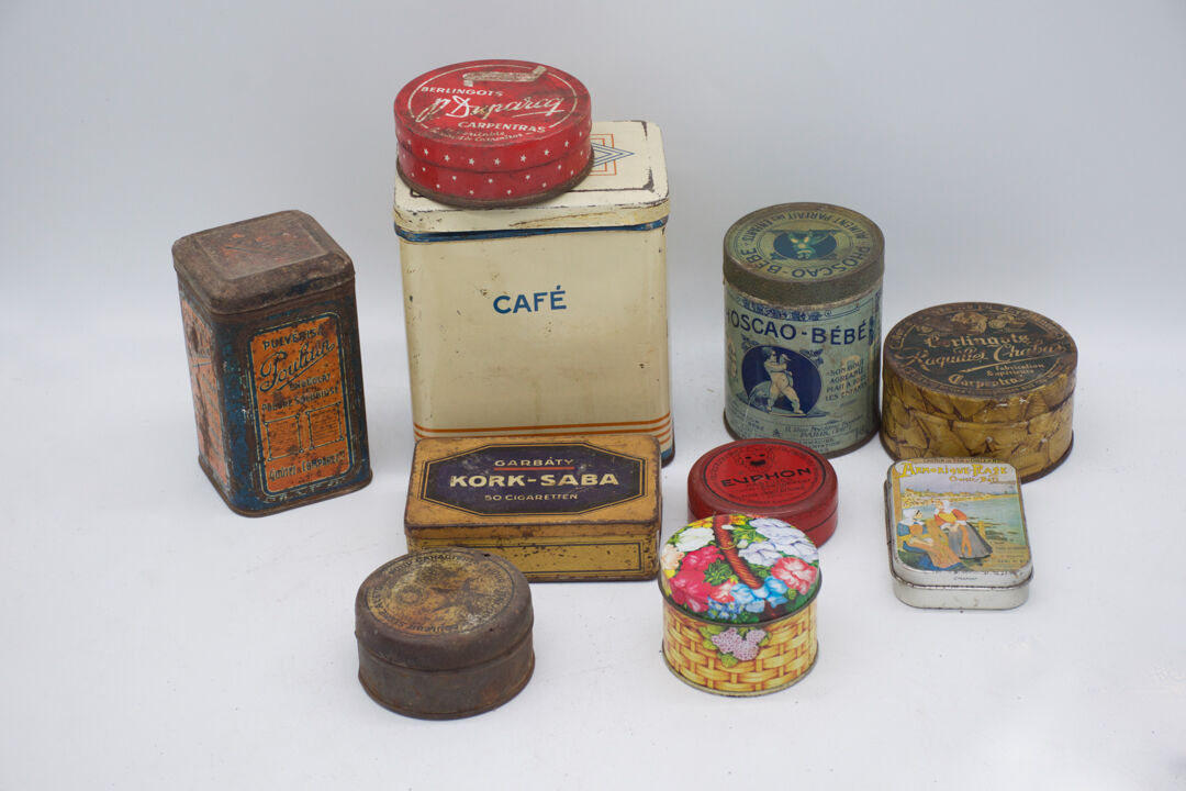 Set of eighty-two metal food boxes 1940'
