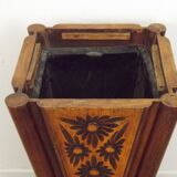 French antique oak tin-lined hand-carved umbrella stand with flower decoration.