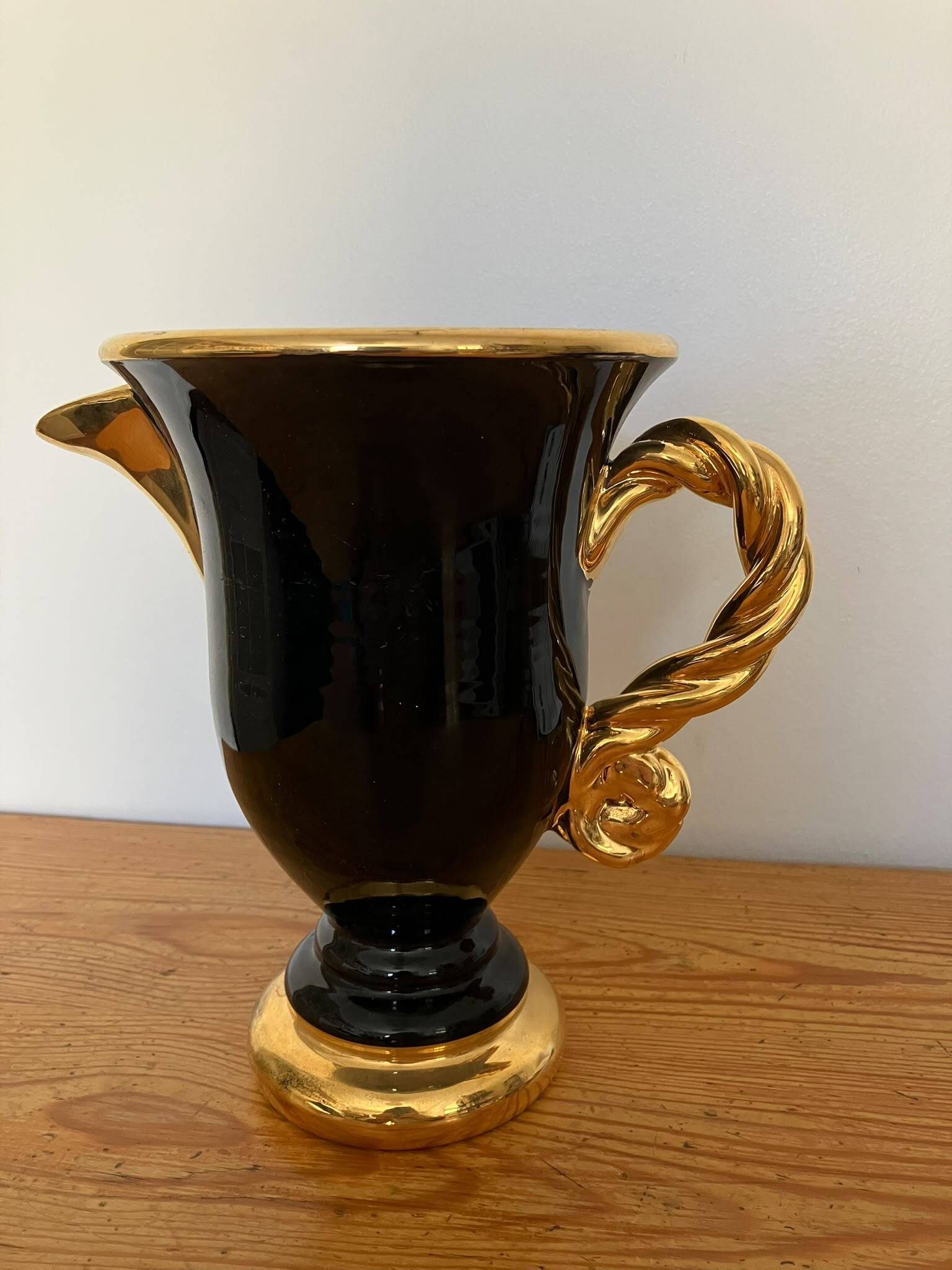 Ceramic jug Marius Giuge — black and gold decoration — Vallauris — 1950s