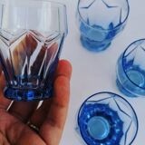 Old glacier blue glasses in faceted glass, vintage 60