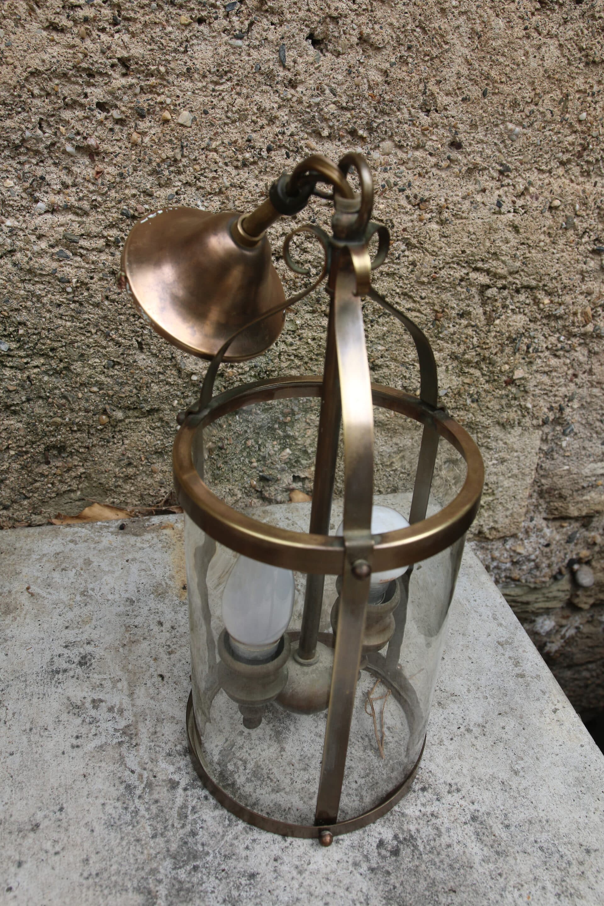 Brass lantern for vestibule with 2 candle holders