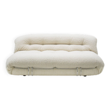 Mid-Century Modern Tobia Scarpa White Bouclé Wool Soriana Italian Sofa, 196