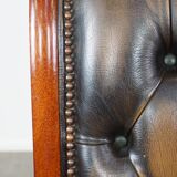 Green Vintage English Chesterfield Armchair with Wood Accents