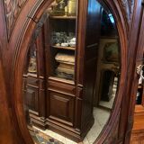Solid walnut vestibule coat rack with oval mirror and bronze hooks