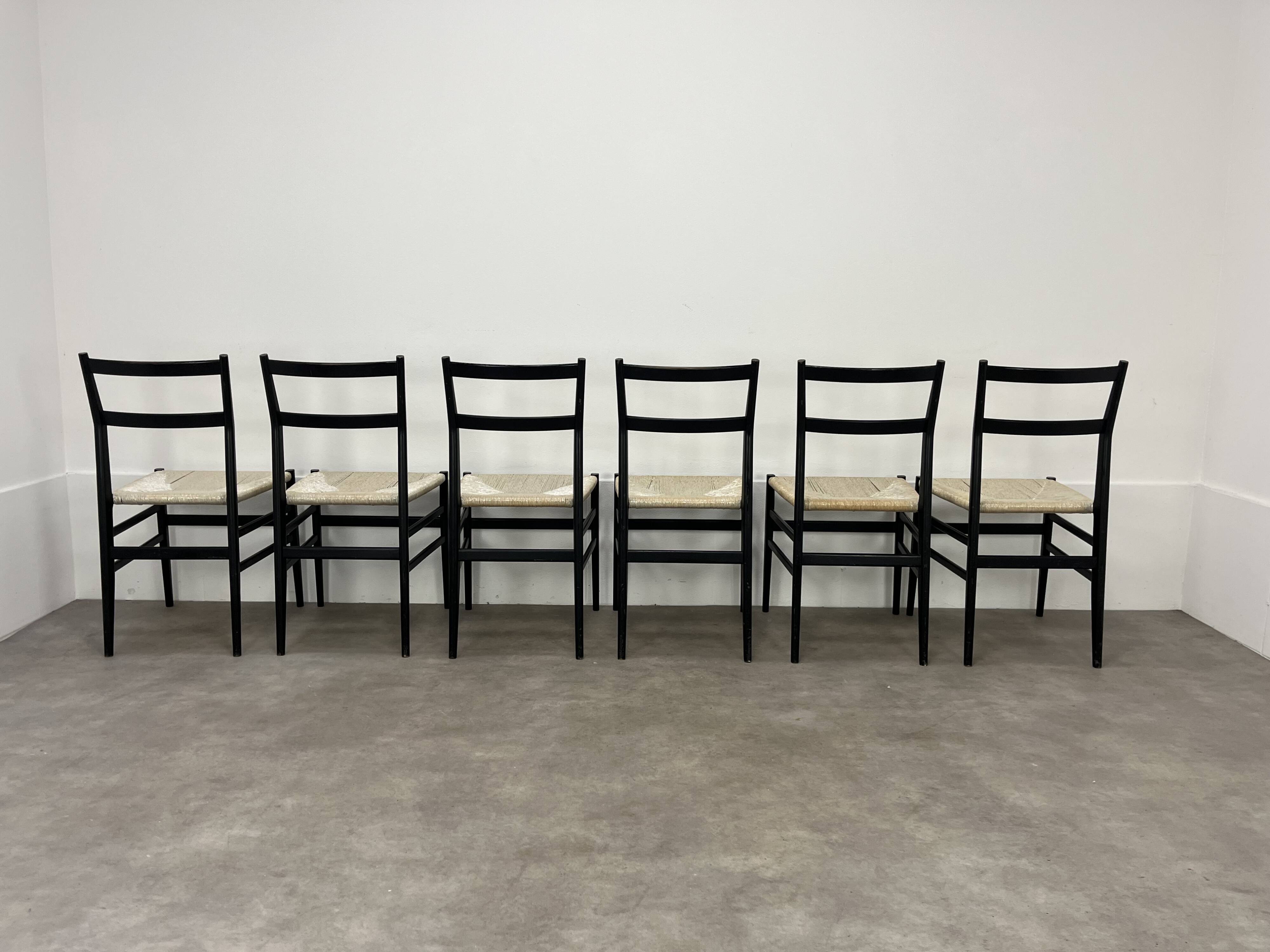 6 Leggera chairs by Gio Ponti for Cassina, Italy, first edition