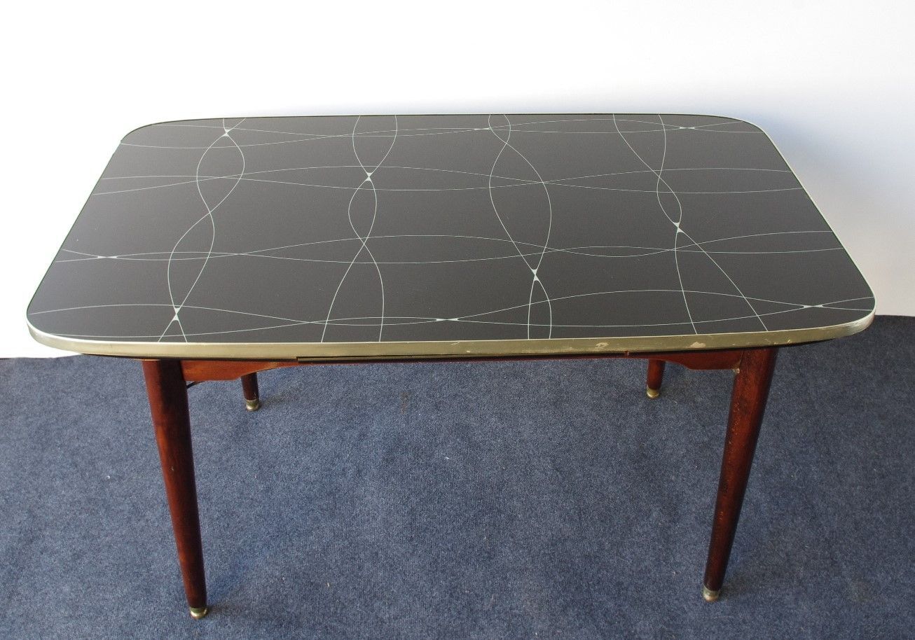 Folding table with black and gold painted glass, 1950