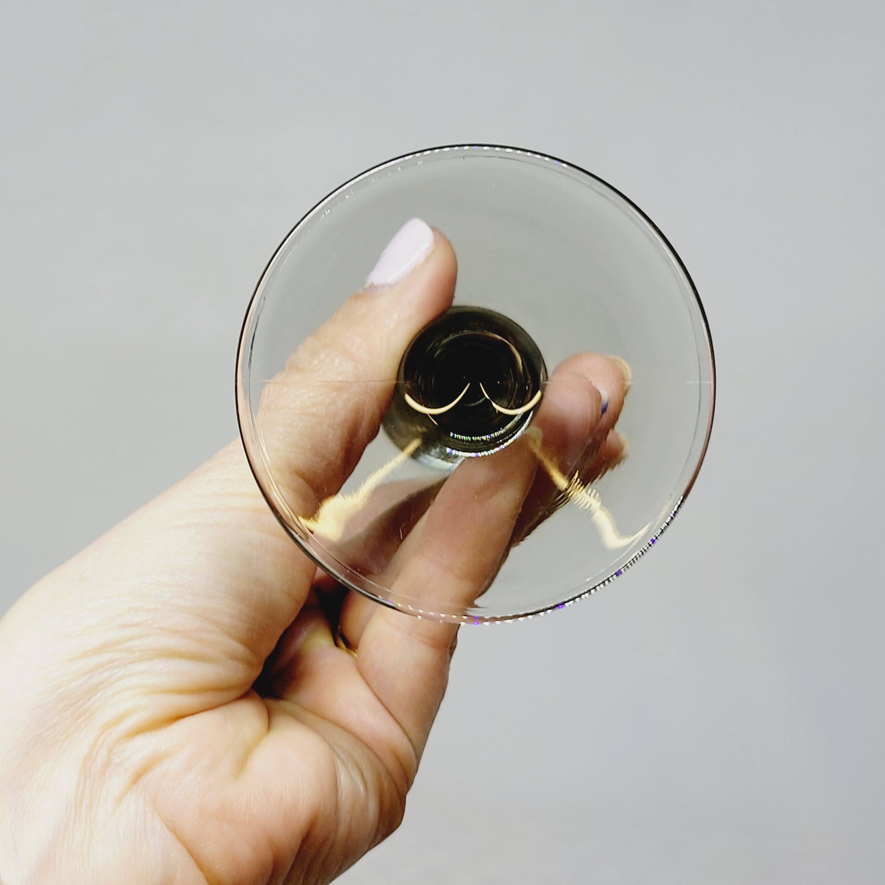 8 Bormioli Rocco Vintage Crystal Water Glasses with Grooved Grey Base