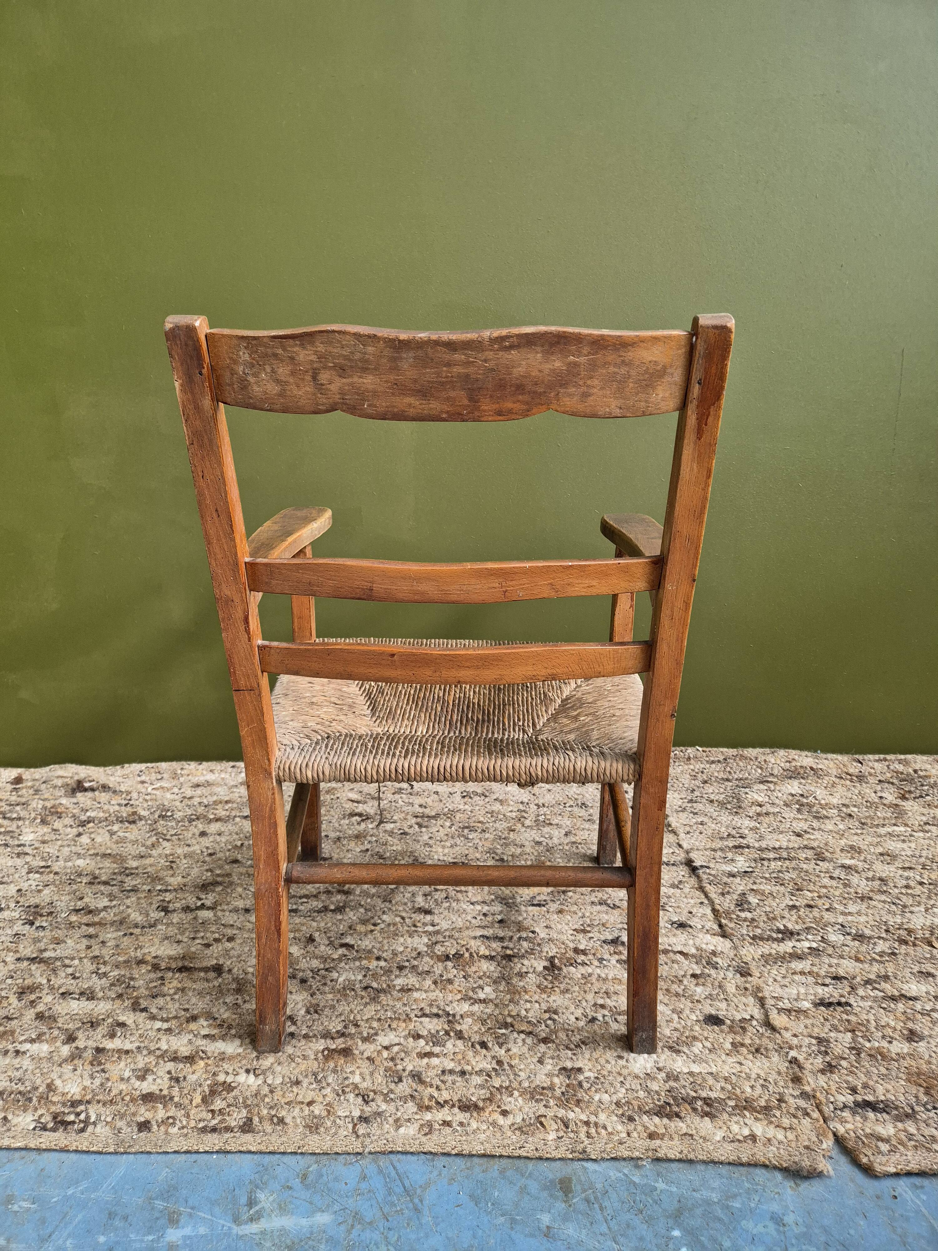 Straw and wood armchair