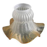 Vintage French Opaque White Glass Replacement Shade with Frilled Amber Edge